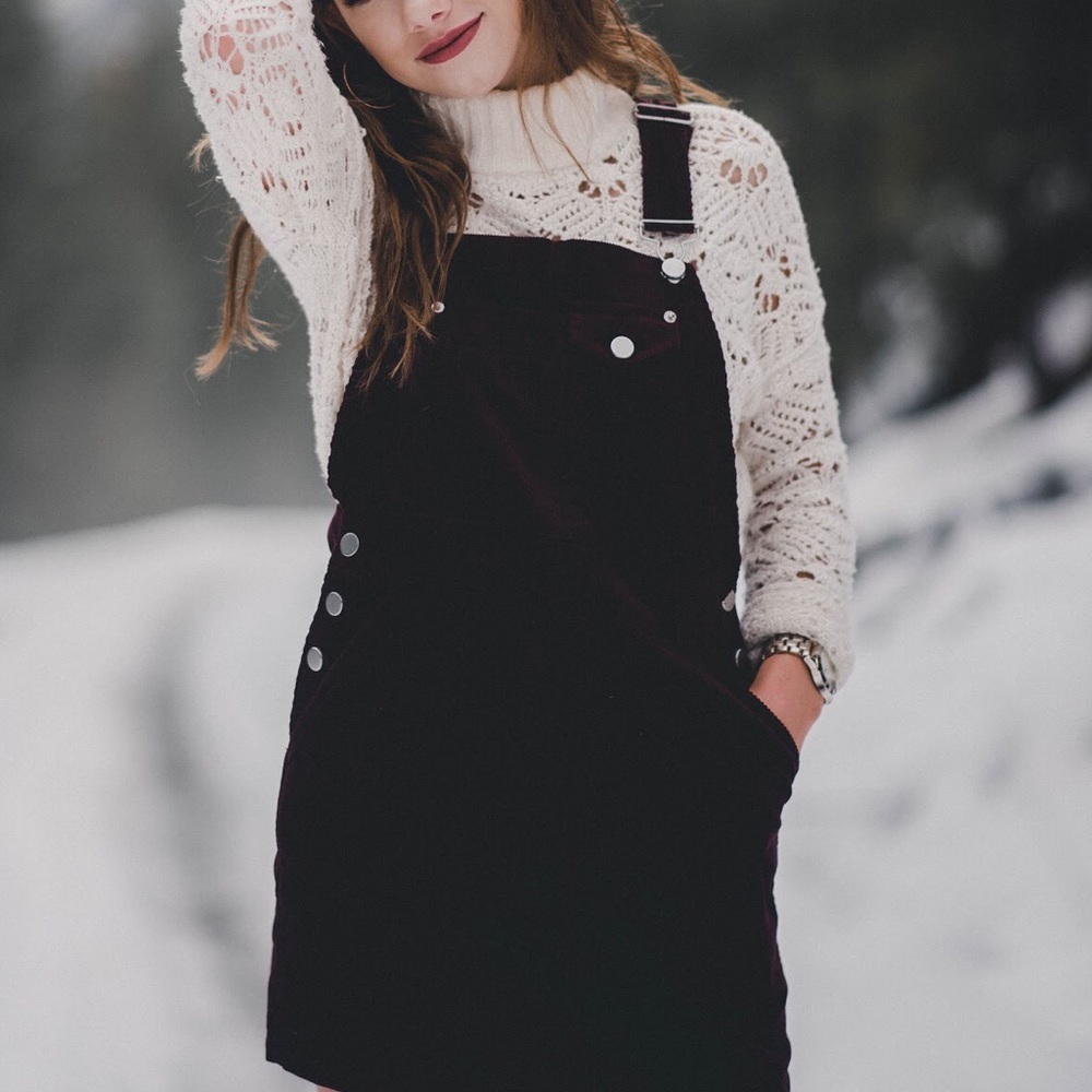 Asos corduroy overall dress in maroon